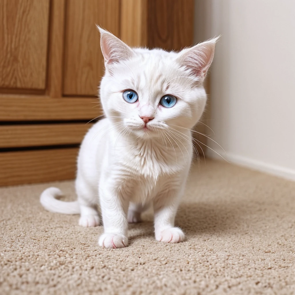 A small white cute cat