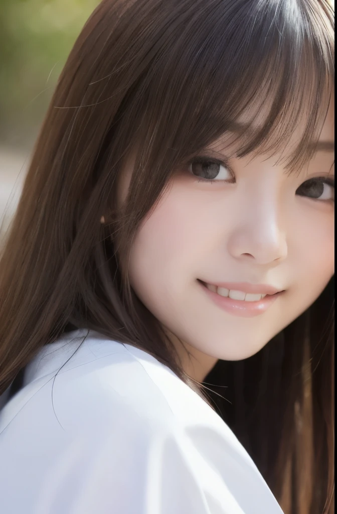 best quality, face focus, soft light, ultra high res, (photorealistic:1.4), RAW photo,(Shinozaki Ai), white skin, kawaii, 1 Japanese girl, solo, cute, (smile), (pupil, lights in the eyes), detailed beautiful face, Medium-sized breasts,(high resolution detail of human skin texture),(long hair),(portrait), upper body, white traditional kimono