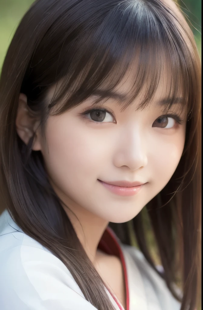 best quality, face focus, soft light, ultra high res, (photorealistic:1.4), RAW photo,(Shinozaki Ai), white skin, kawaii, 1 Japanese girl, solo, cute, (smile), (pupil, lights in the eyes), detailed beautiful face, Medium-sized breasts,(high resolution detail of human skin texture),(long hair),(portrait), upper body, white traditional kimono