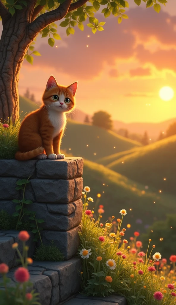 Evening Serenade 、cat 、Studio Ghibli style