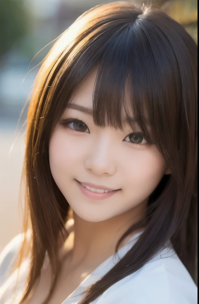 best quality, face focus, soft light, ultra high res, (photorealistic:1.4), RAW photo,(Shinozaki Ai), white skin, kawaii, 1 Japanese girl, solo, cute, (smile), (pupil, lights in the eyes), detailed beautiful face, Medium-sized breasts,(high resolution detail of human skin texture),(long hair),(portrait), upper body, white traditional kimono