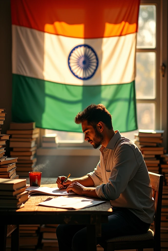 Writer and Indian flag
