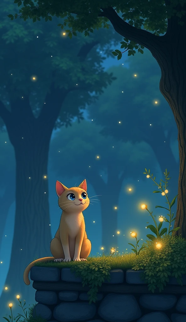 Evening Serenade 、cat 、Studio Ghibli style 、Night
