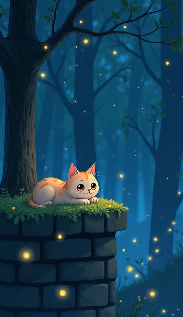 Evening Serenade 、cat 、Studio Ghibli style 、Night