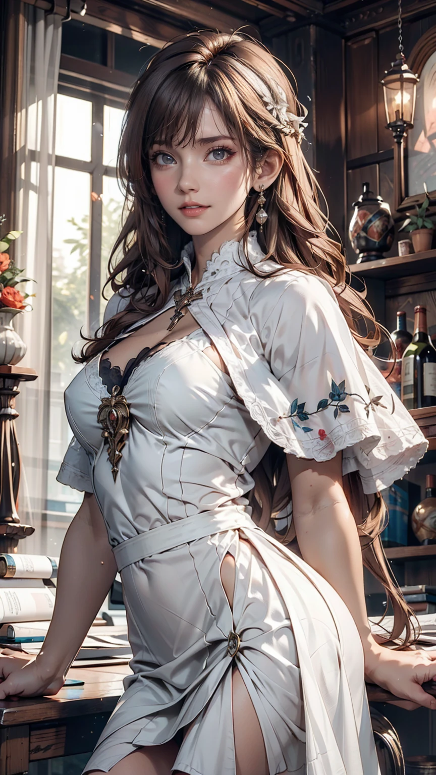 (Game CG,Highest quality,masterpiece:1.3),1 gigi, White capelet, White Dress, skirt