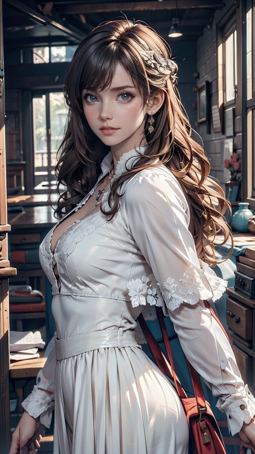 (Game CG,Highest quality,masterpiece:1.3),1 gigi, White capelet, White Dress, skirt