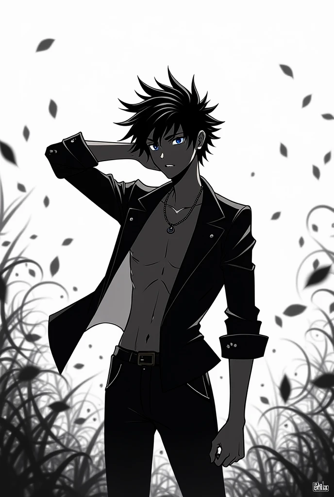 Anime fan art Guy giving ASTHETIC pose in black and white theme