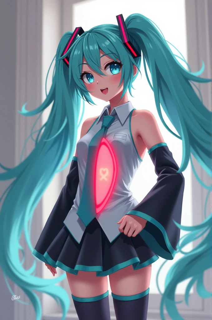 Create an image of Miku opening her vagina or pussy 