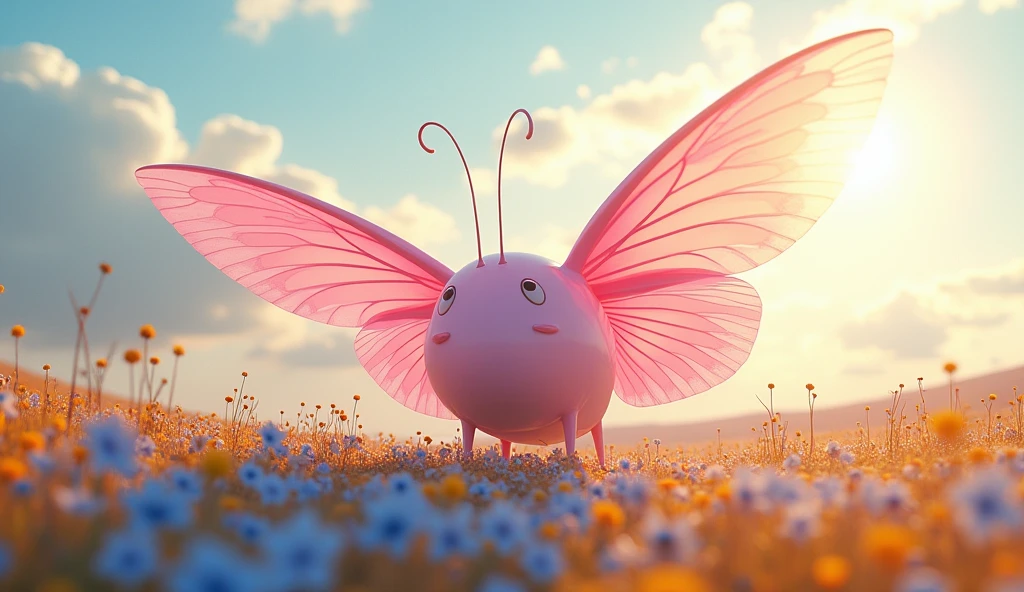Pastel Dream: A pastel pink vehicle designed like a giant butterfly, with delicate, glowing wings that flutter as it floats through the air. The car’s body is soft and rounded, with a translucent surface that glows in the sunlight. It hovers above a field of flowers, blending seamlessly with the dreamy, pastel-toned landscape. [Hyperrealistic digital art, inspired by whimsical fantasy elements and organic forms], [Daytime field, soft lighting, focus on the car’s butterfly wings, smooth transitions].