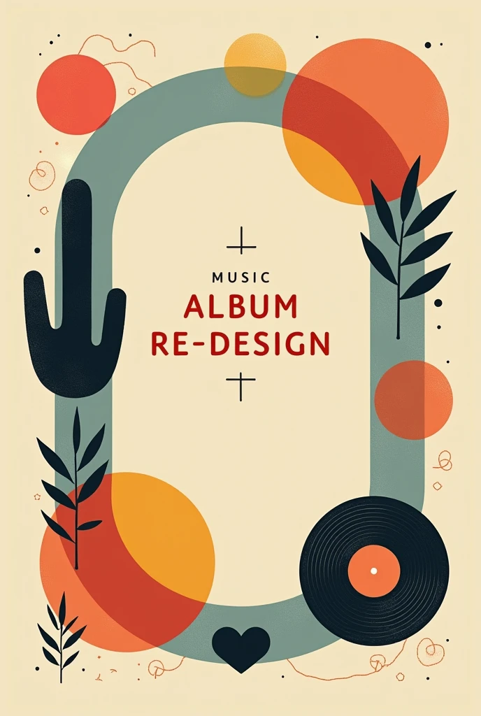 a instagram poster for an event with name "music album re-design" , should be decent and retro, elements must be spacious and aesthetic , reduce the size of the text , write text over it "MUSIC ALBUM RE-DESIGN"