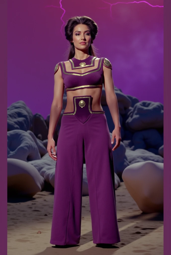 (1 nubile genie, 100% Anatomically Correct, kneeling in namaste pose, perfectly rendered hands & fingers, perfectly rendered feet & toes, goddess features, highly detailed face, detailed eyes, lips and skin texture, greek goddess hairstyle with high ponytail, bodacious body, chest thrusted forward, deeply hypnotized, deeply entranced, intricately detailed harem clothing, exotic regalia, erotic outfit, fiery purple lightning environment, dynamic lighting, vivid colors, photorealistic, cinematic composition, masterpiece, best quality, 8k, highly detailed)