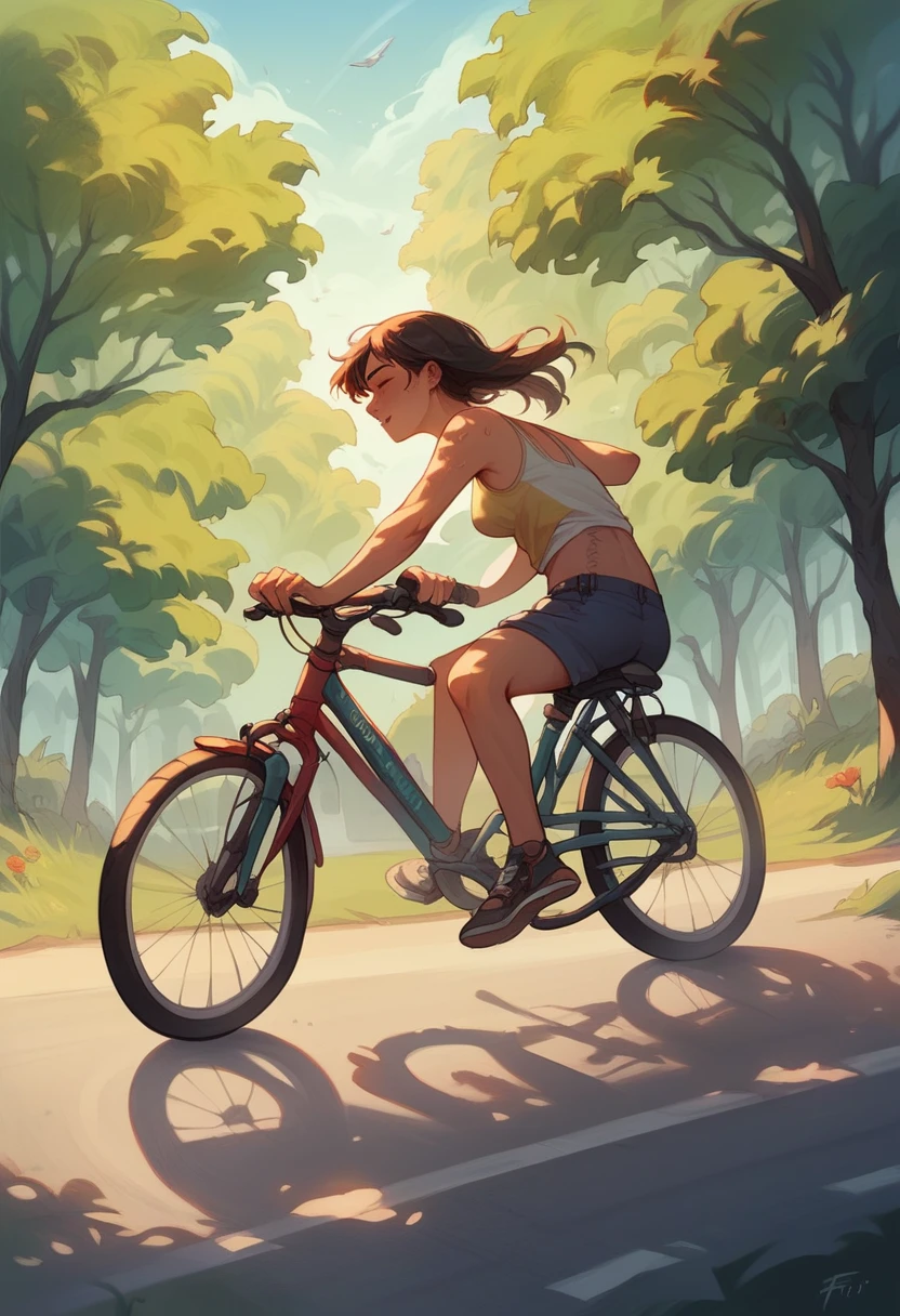 best quality, 8k, high resolution, detailed, Riding a bicycle, summer, Riding a bicycle, summer, yEFBSALWxvS