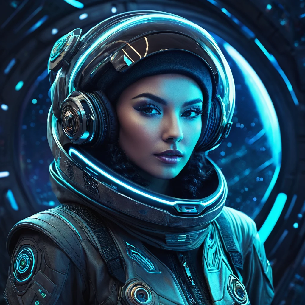 generate a brand strategy image in a futuristic intergalactic style in the form of. There should be a navigator (computer). Make a wild style