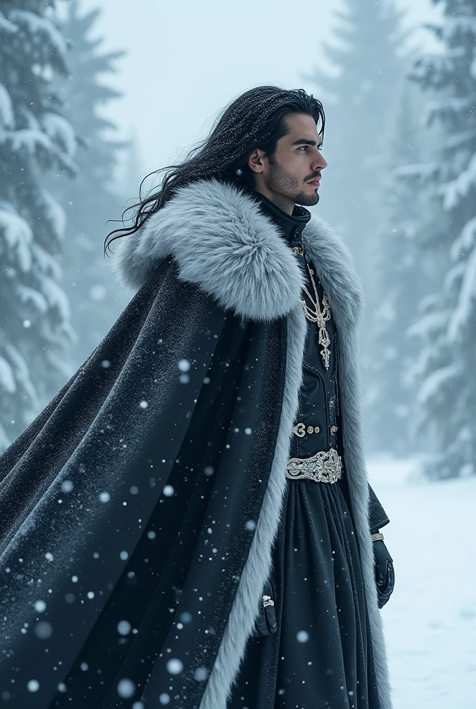 A cold prince with black hair and black eyes