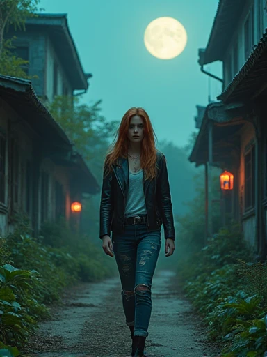 surreal architecture, surreal abandoned buildings, abandoned flying future city,decrepit,Broken,Armageddon,Dilapidated building,Buildings overgrown with plants,Chinese style buildings. Apocalyptic movie scene.
BREAK
An ultra hot gorgeous (European) woman, age 23. She’s a playmate and men magazine model. Auburn hair. Blue eyes. walking. Ripped jeans, (dirty torn t-shirt), cleavage, leather jacket. Perfect anatomy, perfect hair, perfect breast, perfect body, perfect hands, perfect face, perfect eyes, accurate, anatomically correct,
BREAK
(At night) Black starry sky,Spooky atmosphere. Full body shot.
perfect clear and crisp focus, UHD, masterpiece, photorealistic.