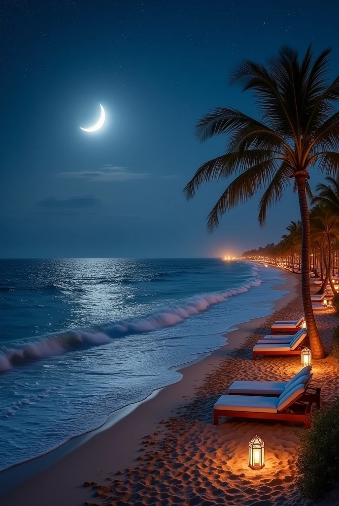 Night view of the sea、The beach next to the hotel
