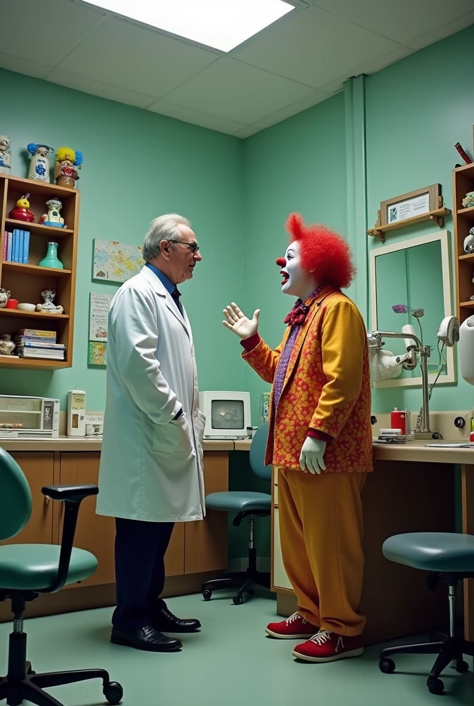 A doctor talked with his joker mad patient who was stand up