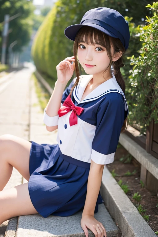 Beautiful girl wearing a summer sailor suit