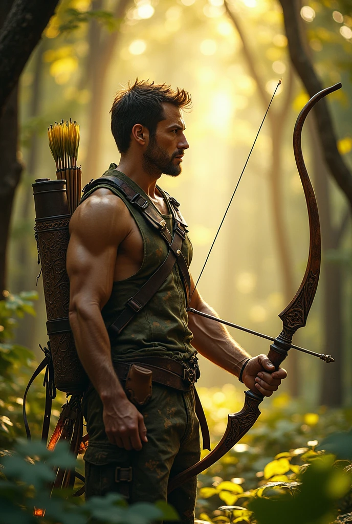 A hunter with a bow and arrows 
