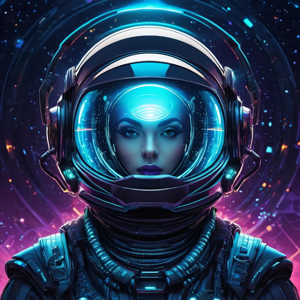 generate a brand strategy image in a futuristic intergalactic style in the form of. There should be a navigator (computer). Make a wild style