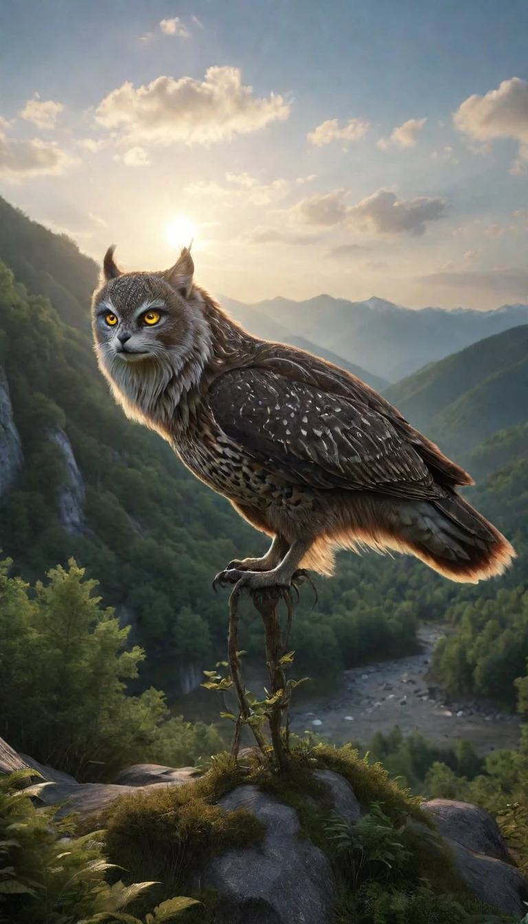 Panorama，In the mountains and forests，A creature with two pairs of eyes(best quality，4K，8k，High level，masterpiece：1.2），Ultra Detailed，（lifelike，Photo real，Photo real：1.37），Highly detailed animals，Complex patterns，Realistic lighting