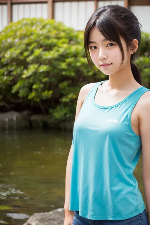 An 18-year-old Japanese woman wearing a tank top