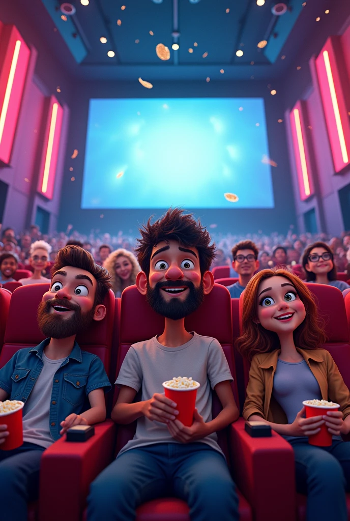 Caricature of a group watching a movie in a big space