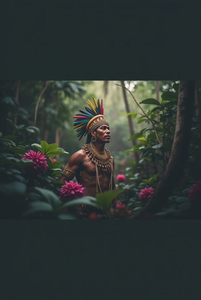 (((indigenous man))) best qualityer, very high resolution, Detailed CG in 4K, work of art, Amazon Brazil, Indigenous, Indigenous tribes, Indigenous city, forst, aesthetics, Beautiful picture, centered on screen, whole body