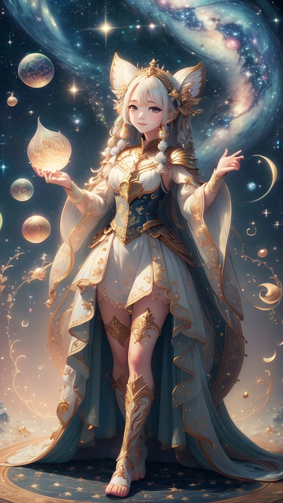 (masterpiece、Highest quality、Highest quality、Beautiful and beautiful:1.2)、Highest Resolution、8k、Excellent anatomy、The delicate story of a girl with milky white hair、Looking up at the stars、Expressive eyes、Astrologer costume、Wrapping up、Fog rising from the feet、flash、Illumination、12 Zodiac Signs、Going around、Standing at the entrance to the ground labyrinth、Interpreting the Starry Sky、Luminous Splash in Both Hands、Four delicate fingers and one thumb、Fulfilled、Overflowing、lime、Beautiful 3D、Deep Background