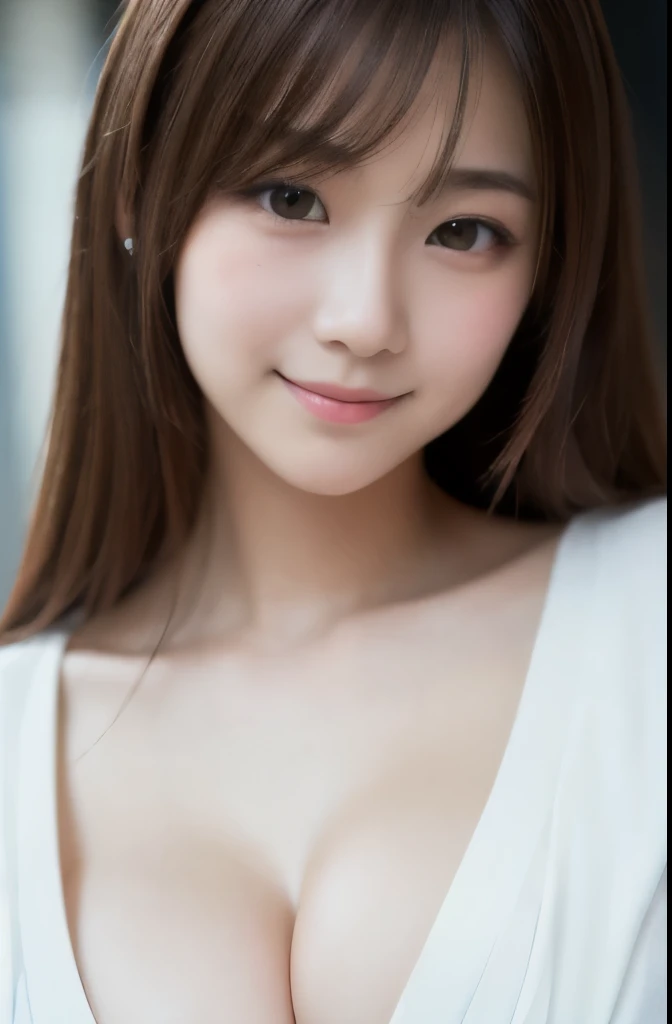 best quality, face focus, soft light, ultra high res, (photorealistic:1.4), RAW photo,(Shinozaki Ai), white skin, kawaii, 1 Japanese girl, solo, cute, (smile), (pupil, lights in the eyes), detailed beautiful face, Medium-sized breasts,(high resolution detail of human skin texture),(long hair),(portrait), upper body, white traditional kimono