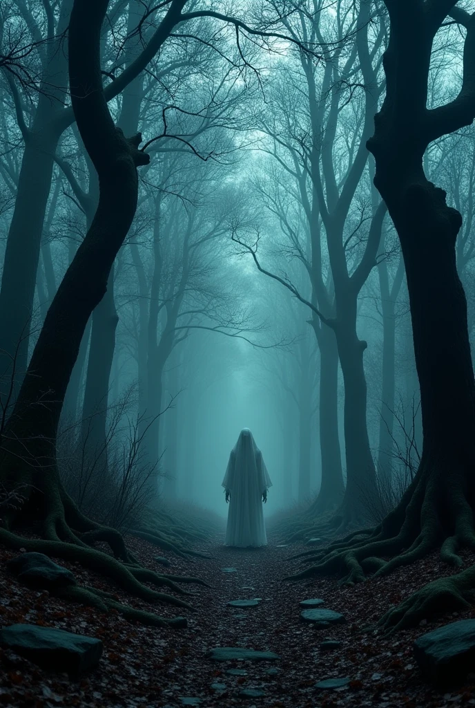 Horror forest with ghost