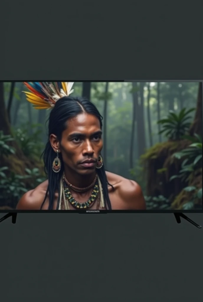 (((indigenous man))) best qualityer, very high resolution, Detailed CG in 4K, work of art, Amazon Brazil, Indigenous, Indigenous tribes, Indigenous city, forst, aesthetics, Beautiful picture, centered on screen, whole body