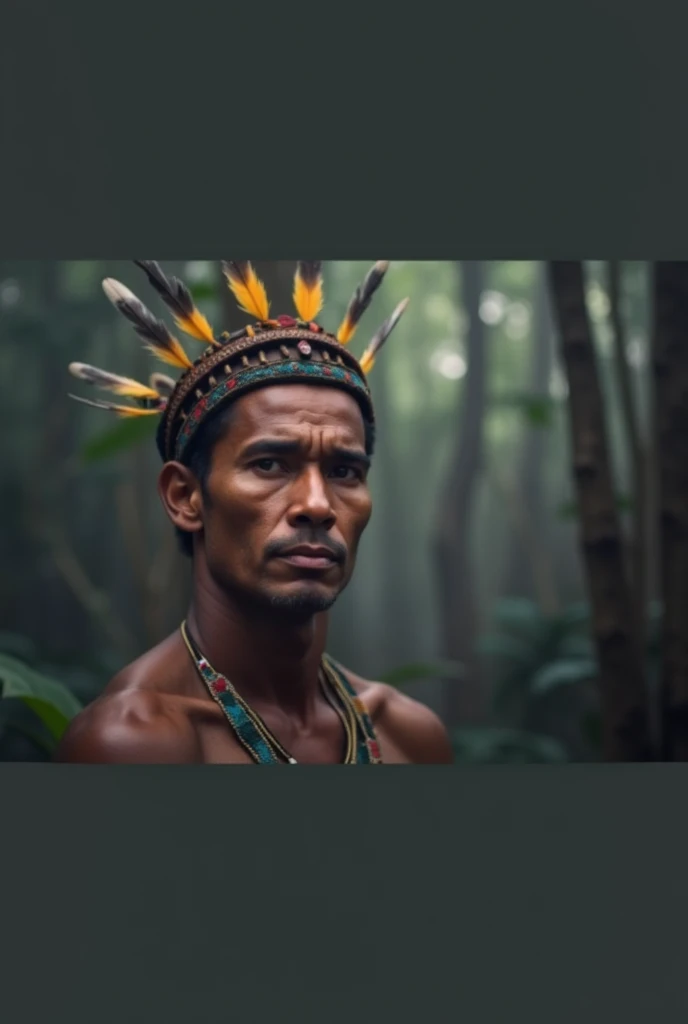 (((indigenous man))) best qualityer, very high resolution, Detailed CG in 4K, work of art, Amazon Brazil, Indigenous, Indigenous tribes, Indigenous city, forst, aesthetics, Beautiful picture, centered on screen, whole body