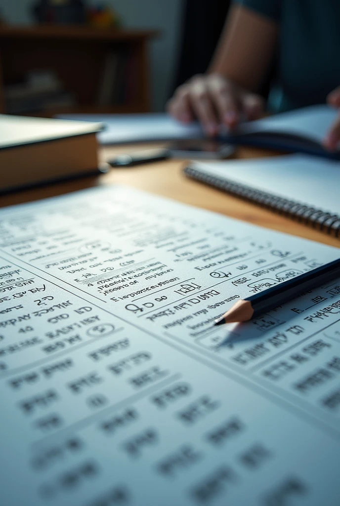 I want a image from first person perspective of exam sheet 