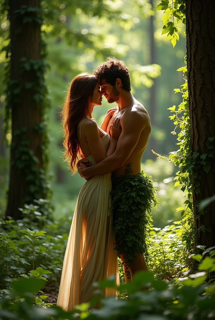 A couple having ??? in a middle of forest