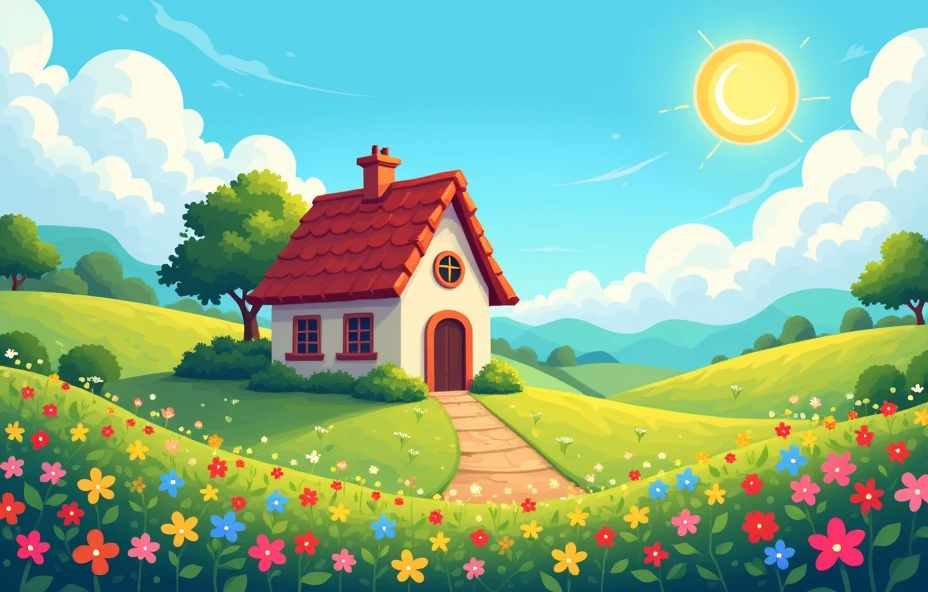 data quest educational game, simple brown house, beautiful, vibrant colors, pixel art