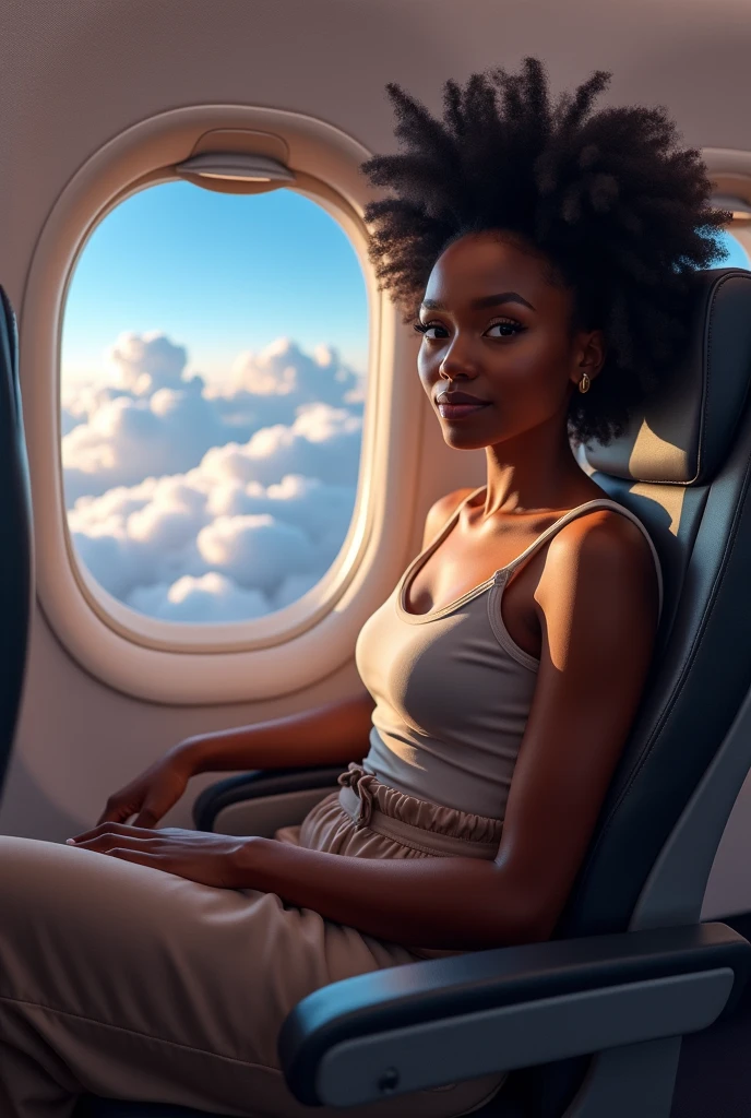 femme peau noire natsy dans un avion