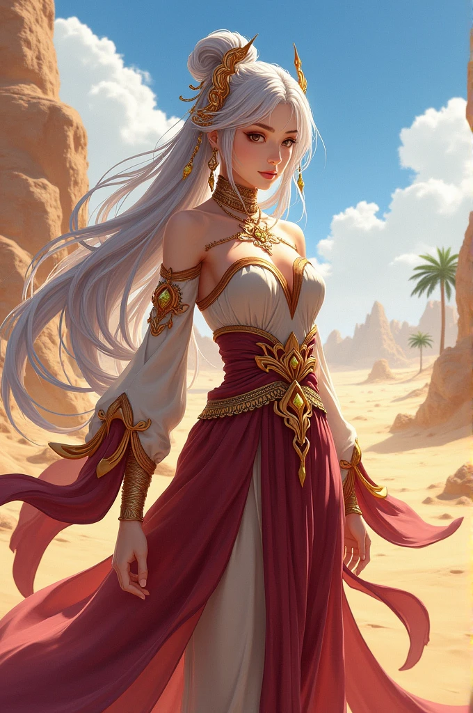 Shenhe from Genshin Impact wearing a typical outfit from the Sumeru desert.