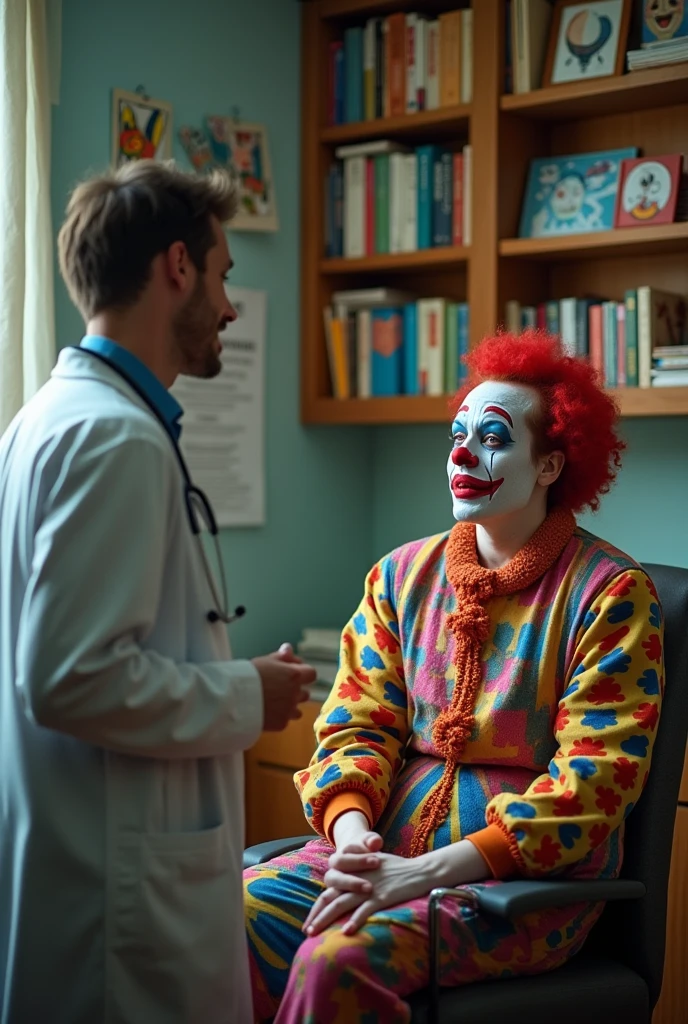 A doctor talked with his joker mad patient who was crying