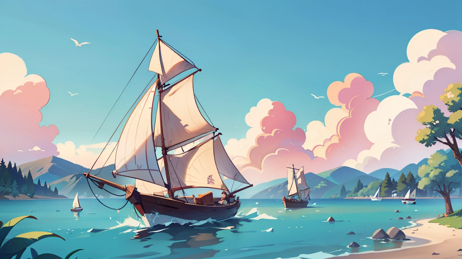 Set sail,There are multiple sailboats behind the small sailboat