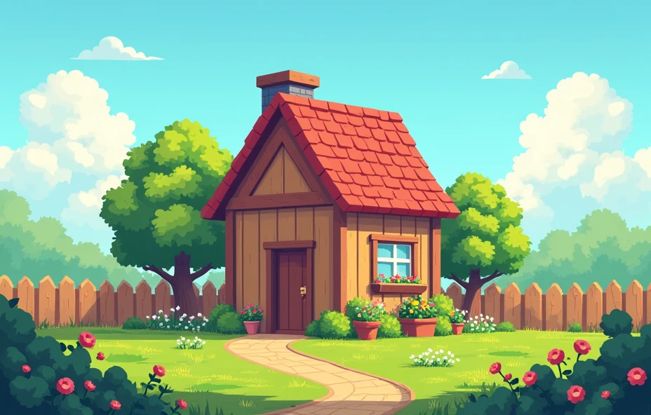 background, simple brown house, beautiful pixel art, pixel art, pixel art