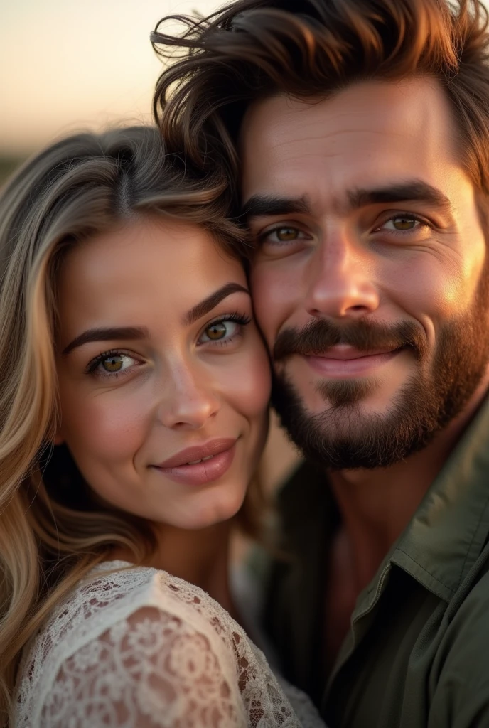 Beautiful girl with big eye , small nose , sexy lips , round face chubby cheek and double chin girl with handsome strong rectangular face beard guy
