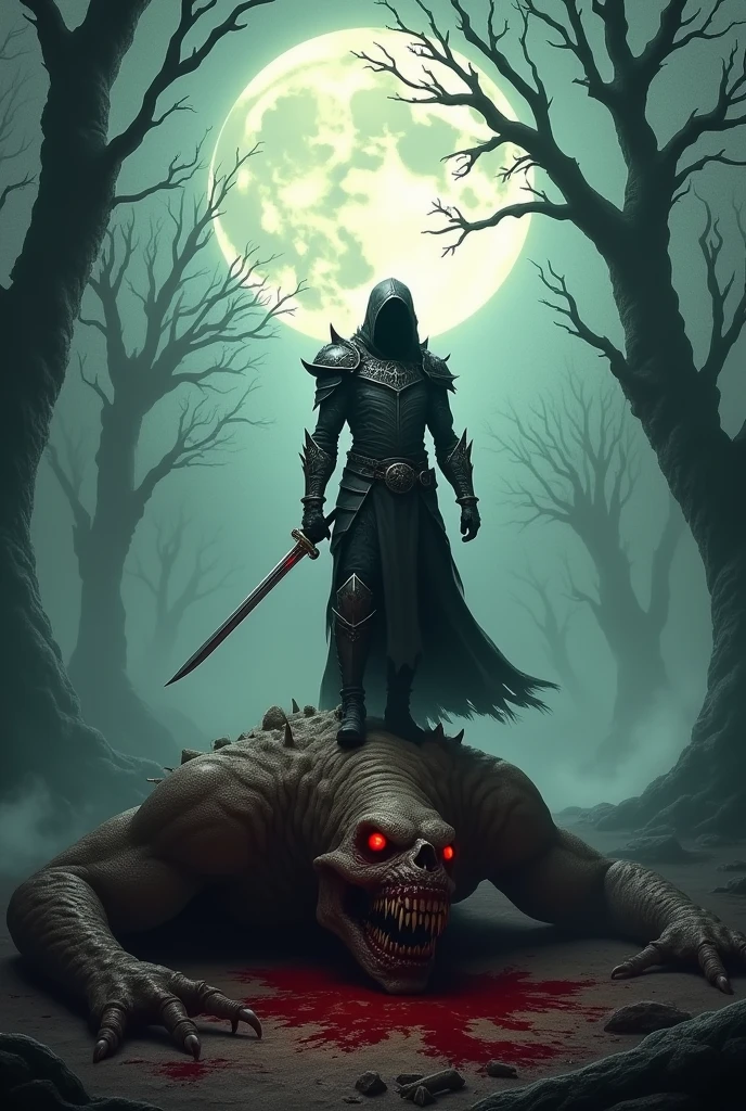 A sword man and a beheaded scary creature