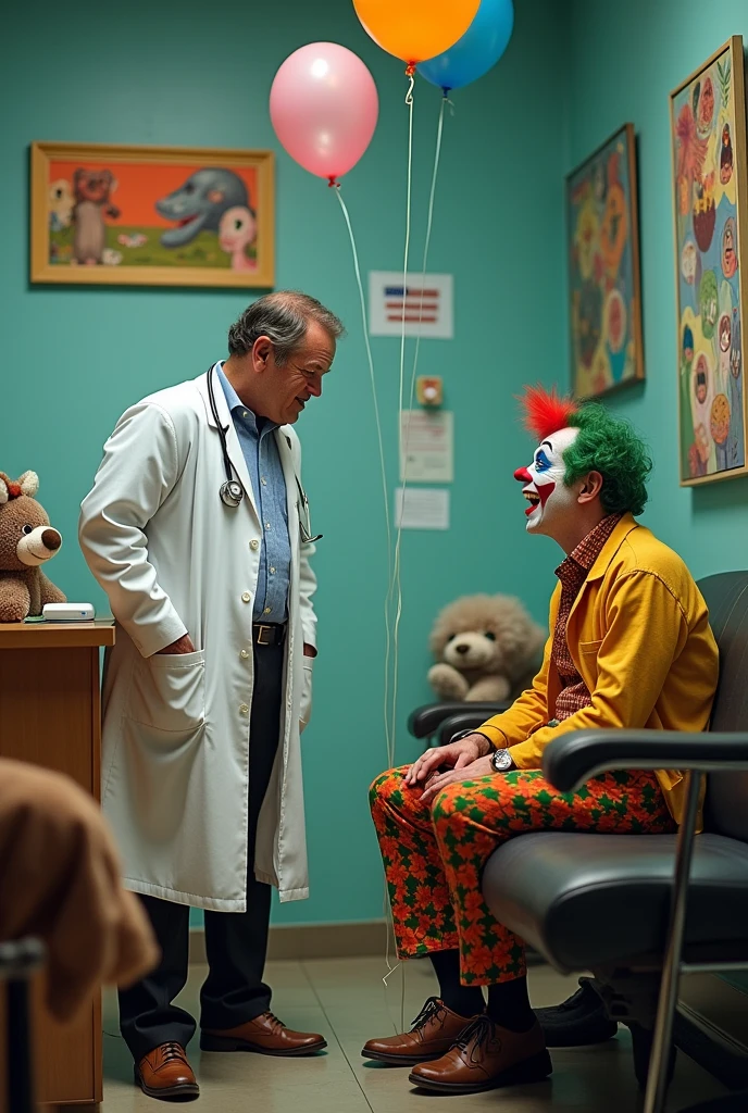 A doctor talked with his  joker mad patient who was laughing 
