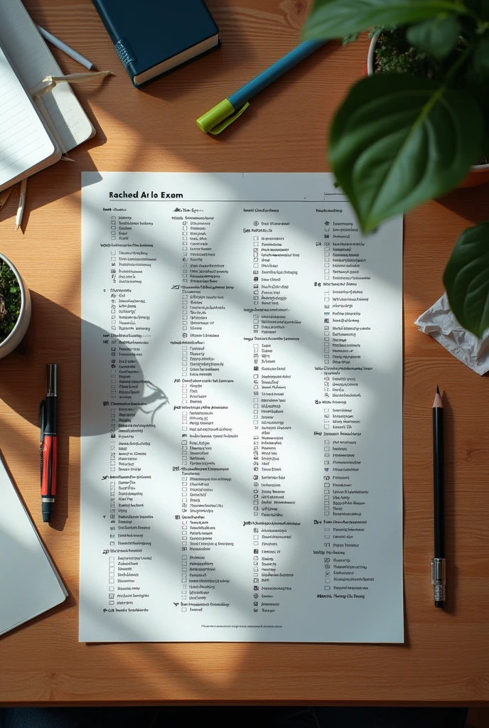I want a image of exam sheet from top view