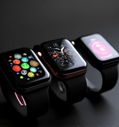 image consist of different smart watches add black shade i have to add this on my website as poster
add all black theme
