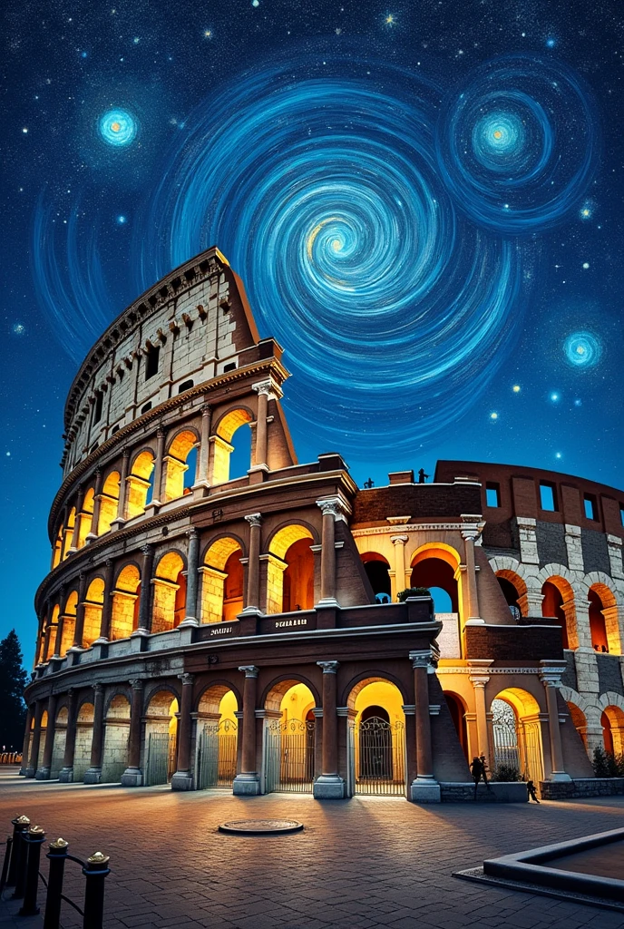 ellipse colosseum with starry night sky by van gogh