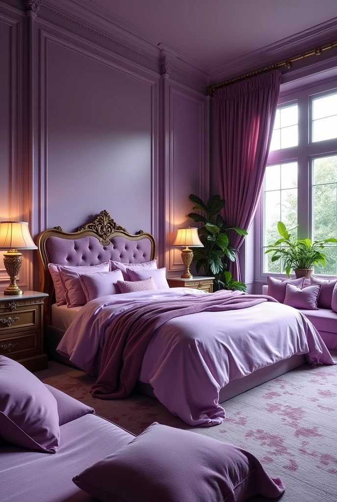 Purple bedroom theme design a biggest bedroom looks real 