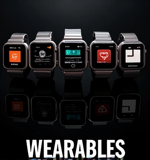 image consist of different smart watches add black shade i have to add this on my website as poster
add all black theme
write bold text wearables on it at bottom family poppins