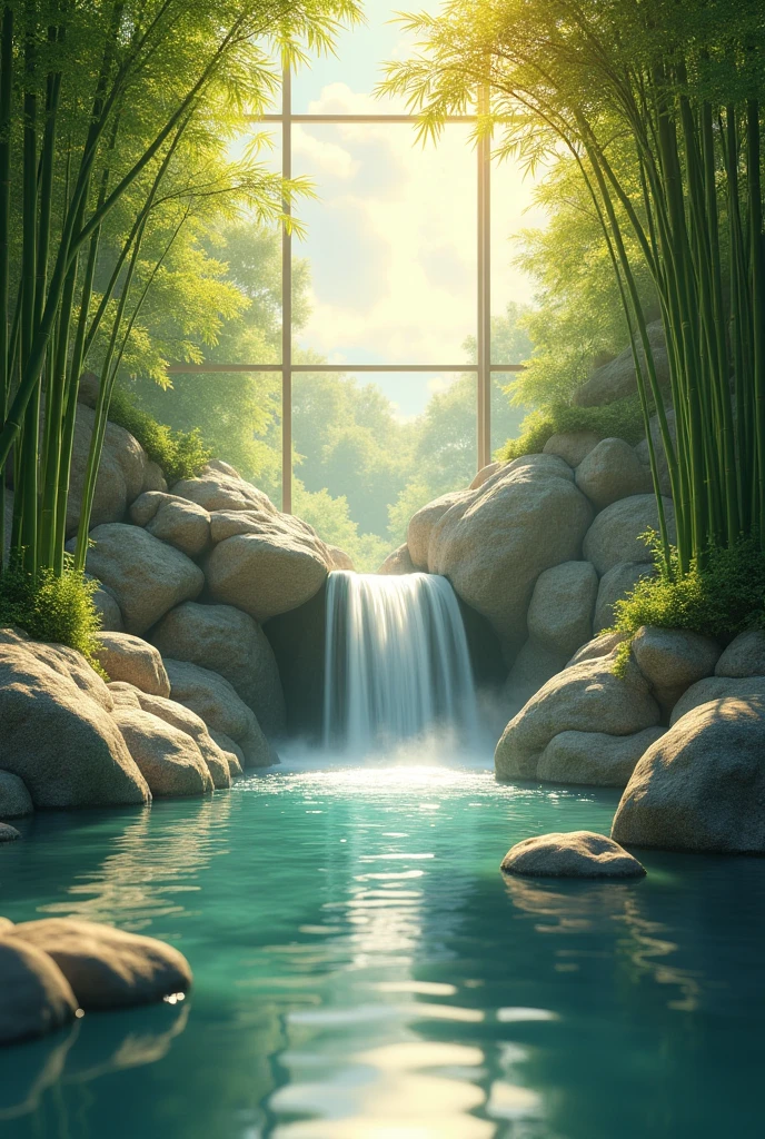 Waterfall basin bamboo Golden Cloud near window Fewer rocks Fantasy null